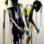 Placeholder: Minimal contemporary abstract flat figurative painting.. Big brushstrokes. Twisted fragments of bodies. Drips of paint. style of Justin Mortimer and Adrian Ghenie. Triadic colour