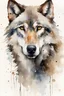 Placeholder: Masterpiece, best quality, watercolor painting, Dean Crouser style, portrait of an wolf, white background with some splatters, rule of thirds