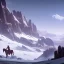 Placeholder:  mountains with medieval knight in armour traveling on a horse in the background