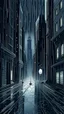Placeholder: An atmospheric, noir-style illustration of a rainy cityscape at night, featuring glowing streetlights reflecting off the wet pavement, towering Art Deco skyscrapers, and a statue evoking a sense of intrigue and timelessness.thin line draw