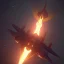 Placeholder: huge ornate spaceship made of brass flying through space, on fire, smoking