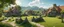Placeholder: A photo of a quiet village green in a beautiful surreal outdoor countryside sunny scene, with distant hills & fields, many conjoining intricate characterful dwellings (designed by Esher) with many pathways & stairways, streams & waterfalls, a waterwheel : ultra high detail, photorealistic, epic cinematic, 8K, Large depth of field