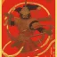 Placeholder: Single human Samurai Japanese Ukiyo-e, red sun in the background