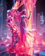 Placeholder: very complex structure ,pretty viberating color environment 3d metalic and crystal recursive animating beveled geometric base very complex structure future world evolving background and goddess realistic modern lady in pretty cleric dress comes out dancing gracefully , viberating color moving very in modern city escape environment while camera tracking it.