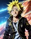 Placeholder: Detailed anime portrait of denki Kaminari from my hero academia, golden hair, black suit, intricate details, full body portrait, keep head in frame, slight smile, black Japanese motif, concept art, highly detailed, digital painting, concept art, sharp focus, illustration, art by Yoji Shinkawa, WLOP and greg rutkowski and alphonse mucha and artgerm and yanjun Chen and Junji ito and Makoto Shinkai, HDR, octane render