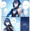 Placeholder: Genshin woman, Clear Focus High resolution, Calm Background, Light skinned woman, Black long beatiful hair, Dark blue sparkling eyes, Very Beatiful Face, Splash art, Comic