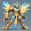 Placeholder: Aegisdramon with gold light-yellow tan-bronze pale-blue palette in toyism art style