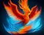 Placeholder: surreal illustration of a fiery phoenix, a flaming phoenix, realistic, surrealism, surreal phoenix with glowing fire wings, glowing soft and smooth wings, abstract surreal fantasy art, highly detailed, intricate patterns on wings, soft studio lighting, smooth dark blue background 64k