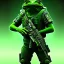 Placeholder: cyberpunk frog, holding a sniper rifle, green filter