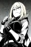 Placeholder: angry blonde girl, angry pose, greyscale