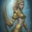 Placeholder: sango fantasy, fantasy magic, intricate, sharp focus, illustration, highly detailed, digital painting, concept art, matte, artgerm and paul lewin and kehinde wiley, masterpiece sexy lips Asian afro lips black African lady body mermaid Dragon head golden space lady sea under water mermaid pretty