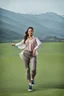 Placeholder: lady in pants and blouse and sport shoes dancing