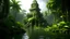 Placeholder: cambodia lost temple of jungle palms in the center of a lush garden surrounded by a band of water that flows in The four rivers of fantasy art 3d