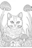 Placeholder: coloring page, a cat with mushroom-inspired facial features, full view, realistic, coloring page, only draw lines, coloring book, clean line art, –no sketch, color, –ar 3:4, white background, minimalistic black lines, minimal black color, low level black colors, coloring page, avoid thick black colors, thin black line art, avoid colors, perfect shape, perfect clear lines,