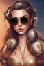 Placeholder: Retro-futuristic , detailed face. Beautiful woman. big retro sunglasses, body tattooed, Full body long shot , highly detailed, hyper detailed , 8K, HD