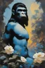 Placeholder: Planet of the Apes, blue, large, floral designs, atmospheric, beautiful, China Doll, oil painting by Frank Frazetta