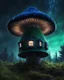 Placeholder: A solitary floating mushroom house on a clear night. silver and blue and green, Dark cosmic interstellar. Detailed Matte Painting, deep color, fantastical, intricate detail, splash screen, hyperdetailed, insane depth, concept art, 8k resolution, trending on Artstation, Unreal Engine 5, color depth, backlit, splash art, dramatic, High Quality Whimsical Fun Imaginative Bubbly, perfect composition