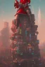 Placeholder: Santa Cruz with cool red clothes standing on rooftop, high detail face, cool cyberpunk city in background,