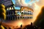 Placeholder: golden waterfall falling from clouds into roman colosseum,nature, hyper detailed, digital painting, elegant, centered, detailed, neon signs, 8k, shining, heaven, many happy people, dampf,