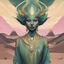 Placeholder: Bordered digital art of a Desert Djinn 10, in the style of torat and art deco, with olive green, pastel pink, rich blues and Shimmering golds accents. Fantasy art. High quality, masterpiece.