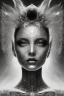 Placeholder: a black and white double exposure photo of a woman's face, an ultrafine detailed air brush painting by Hajime Sorayama, Kyle cooper, and Dan Hillier, cgsociety, dark erotica, avant garde gothic androgynous, mixed media, dystopian art, cosmic art, analog horror, nightmarefuel, hauntingly beautiful, beautifully ominous, sharp and razor focused in stunning HD, world class art, unique, modern masterpiece, exceptional, exquisite, dark fantasy, grime, neoism, apocalypse art, calotype