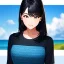 Placeholder: black haired woman, casual clotting, realistic, HD4k, watery cloud background, close up shot,