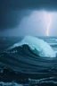 Placeholder: Right high waves in the middle of the ocean in dark storm and thunder