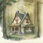 Placeholder: A color architecture drawing of a cottage in the woods