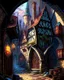 Placeholder: medieval fantasy cobblestone town with stained glass window buildings fairytale rpg art