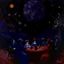 Placeholder: A dark purple party in the cosmos painted by Claude Monet