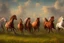 Placeholder: illustration horses of different colors in a field from afar