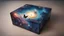 Placeholder: a box 10 cm long by 5 cm wide and 25 cm high, drawn on a box on all sides, butterfly nebula, space, tress, planets, realistic