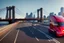 Placeholder: A Tesla 'Semi' (semi truck) is going at a high speed, on the 'FDR Drive', eastern Manhattan. (CINEMATIC, WIDE ANGLE LENS, PHOTO REAL)