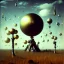 Placeholder: A wasteland, clouds, polaroid, noon light, Max Ernst, Yves Tanguy, Audubon, 8k, 3d, 33mm photography, bright colours, sharp focus, odd spindle-shaped objects