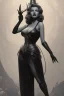 Placeholder: Rita Hayworth as evil queen in black leather, busty, cleavage, dominatrix, curvy, angry, stern look. character design by cory loftis, fenghua zhong, ryohei hase, ismail inceoglu and ruan jia. unreal engine 5, artistic lighting, highly detailed, photorealistic, fantasy