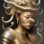 Placeholder: Sango fantasy, fantasy magic, intricate, sharp focus, illustration, highly detailed, digital painting, concept art, matte, art germ and Paul Lewin and Kehinde Wiley, masterpiece silver elephant head bronze Buddha Asian African girl nice breast Hawaiian hair turquoise golden waves