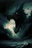 Placeholder: leviathan demon huge long abyssal dark seprent monster beast sky