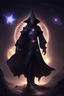 Placeholder: dark star medival male dark mage in a starry ascended luminescence form, big star in the background