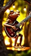 Placeholder: portrait of hairy rock guitar frog living inside a tree house in a hollow huge tree growing light bulbs,bokeh like f/0.8, tilt-shift lens 8k, high detail, smooth render, down-light, unreal engine, prize winning