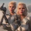 Placeholder: Ultra Realistic retro sci-fi movie scene, waist up view portrait, blonde woman pointing a gun, sweet young Claudia Schiffer face, perfect iris, glow eyes, makeup, weapon. Drones background, Retro sci-fi style, helmet, tight latex coat, fog, rain, soft color, highly detailed, unreal engine 5, ray tracing, RTX, lumen lighting, ultra detail, volumetric lighting, 3d, finely drawn, high definition, high resolution.