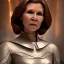 Placeholder: Actress , mix of sci-fi and gothic style , carrie fisher with short hair