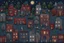 Placeholder: knitted city, trees, animals, peope, shops at night in moonlight