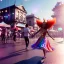 Placeholder: Ultra Realistic photo, medium shot view, drunken dancer Asian woman, carnival scene, monster hair, steampunk. Red hair, confeti, smile, happy, festival, ovnis, gradient color fog. highly detailed, concept art, unreal engine 5, ray tracing, RTX, lumen lighting, ultra detail, volumetric lighting, 3d, finely drawn, high definition, high resolution.