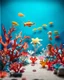 Placeholder: An [origami] scene of [a coral reef with sea turtles, fish, seahorses], use studio lighting and add depth of field.