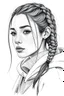 Placeholder: detailed manual graphic art style, youth woman portrait, high detailed face, solitary vibe, modern clothes, braided hair , atmospheric, detailed linework, highly detailed drawing, modern vibe, artwork, grayscale, no hood, no photorealism