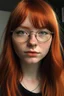 Placeholder: girl with ginger hair in a fringe with glasses and a septum piercing and a giant forehead