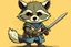 Placeholder: cartoon Racoon holding a sword