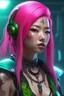 Placeholder: asian mermaid cyberpunk some scales on face pink hair