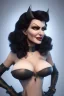 Placeholder: Rita Hayworth as evil queen in black leather, busty, cleavage, curvy, angry, stern look. character design by cory loftis, fenghua zhong, ryohei hase, ismail inceoglu and ruan jia. unreal engine 5, artistic lighting, highly detailed, photorealistic, fantasy