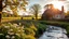 Placeholder: Beautiful realistic rural landscape, warm sunshine, lush plant growth, flowers, brook, peaceful, delightful, idyll, award-winning photograph, detail, beautiful composition, attractive colour, chiaroscuro, rule of thirds, arts-and-crafts house